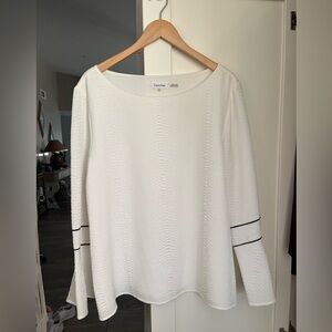 Calvin Klein White Boat Neck Ribbed Blouse $38